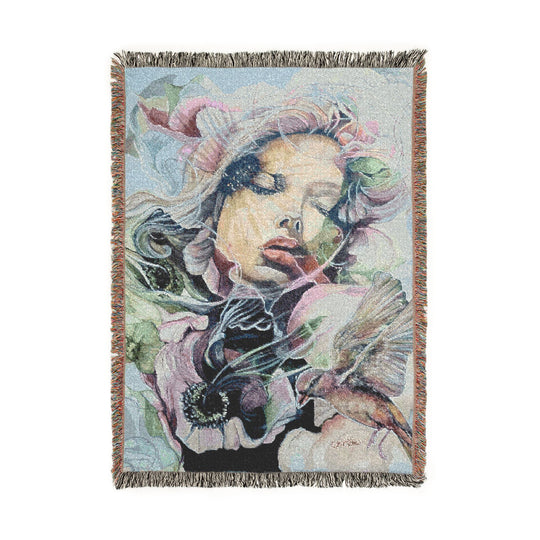 Woven Blanket — Dreamy Floral Portrait Tapestry Throw